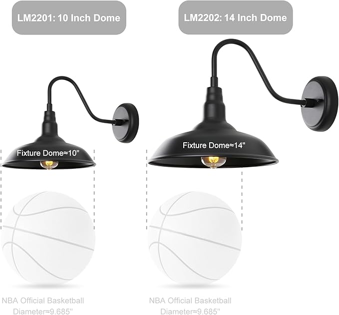 14 Inch Outdoor Gooseneck Light Fixture for Porch, 2 Pack Large Exterior Barn Lights for Farmhouse, Black Outside Wall Sconce for Porch Patio Garage