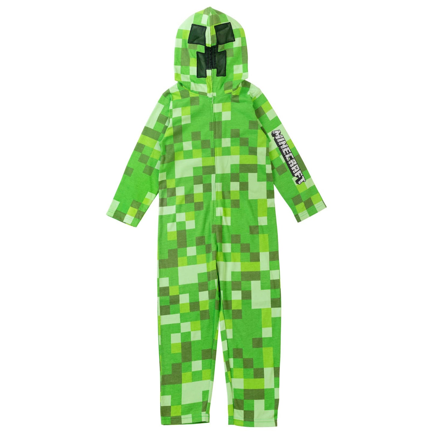 Minecraft Creeper Little Boys Cosplay Zip Up Coverall with Mesh Hood Mask Green 7-8