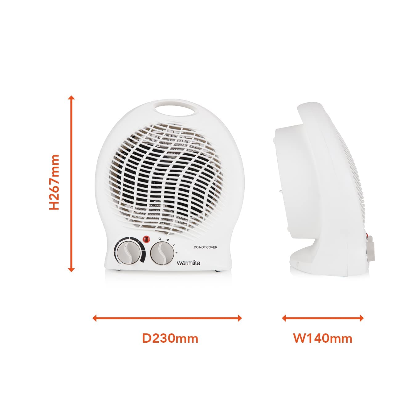 Warmlite WL44002 Thermo Fan Heater with 2 Heat Settings and Overheat Protection, 2000W, White