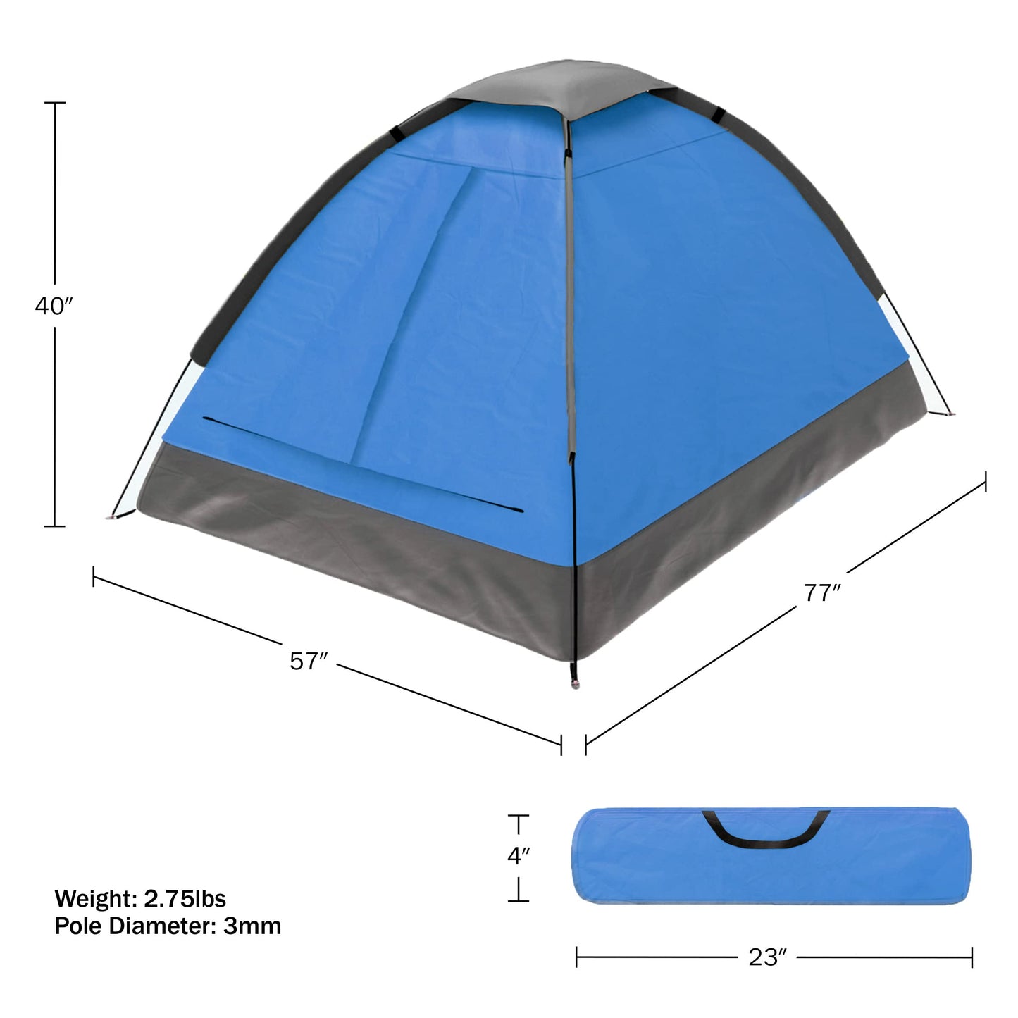 2 Person Camping Tent with Rain Fly and Carrying Bag - Lightweight Outdoor Tent for Backpacking, Hiking, or Beach Use by Wakeman Outdoors (Blue)