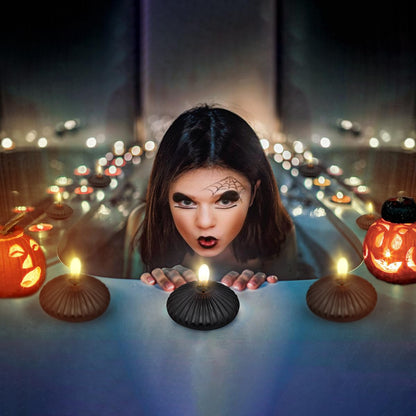 12 Pack 3 Inch Black Floating Candles, 10 Hour Unscented Dripless Tealight Candles for Cylinder Vases, Centerpieces at Wedding Party Halloween - Wavy Float Candle