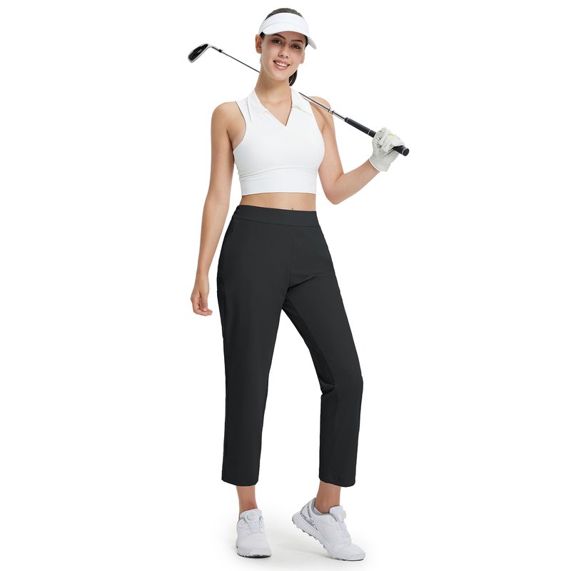 M MAELREG Womens Track Pants 7/8 Ankle Elastic Waist Drawstring Lounge Workout Petite Dress Golf Pants for Women Black