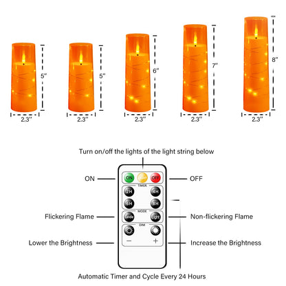 kakoya Flameless LED Candles with Timer 5 Pc Flickering Flameless Candles for Romantic Ambiance and Home Decoration Stable Acrylic Shell,with Embedded Star String，Battery Operated Candles（Orange）