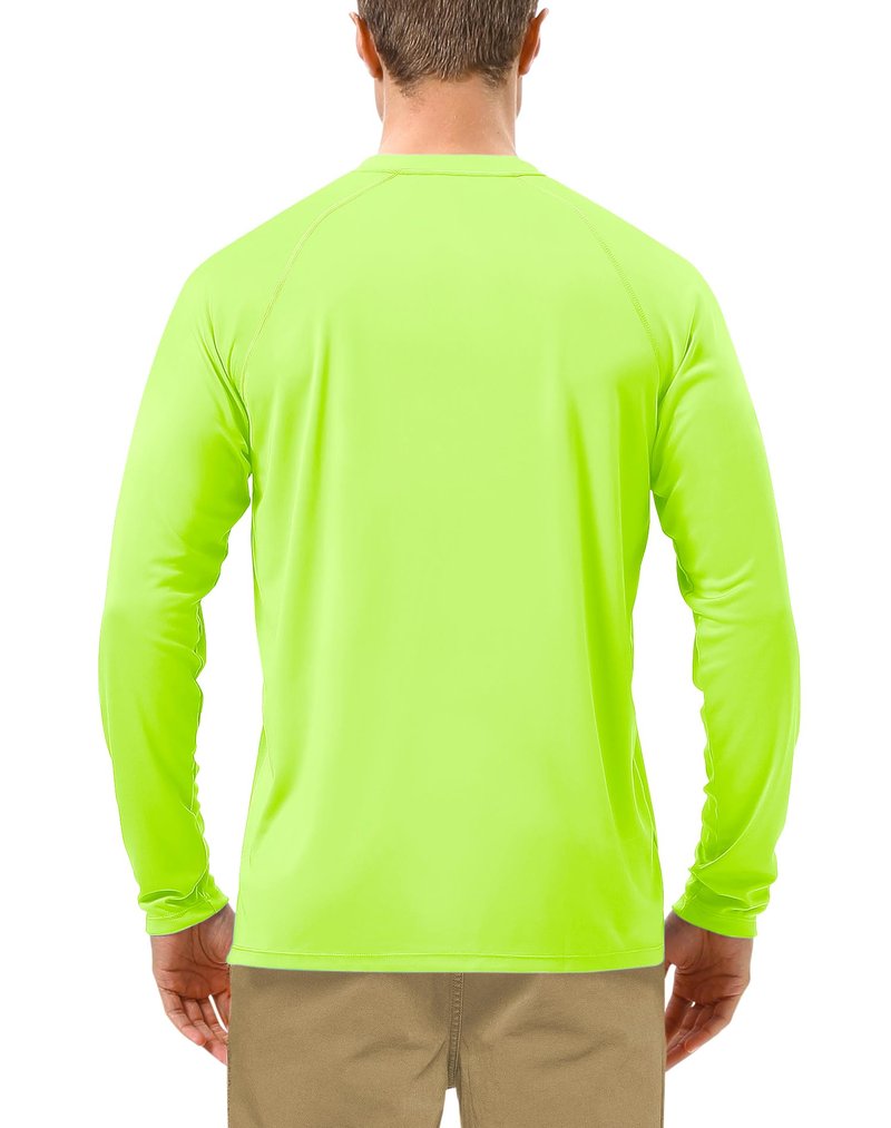 Roadbox Mens UPF 50+ Long Sleeve SPF Diving Rash Guard UV Sun Protection Shirts for Outdoor Fishing Hiking Swimming Running Neon Green