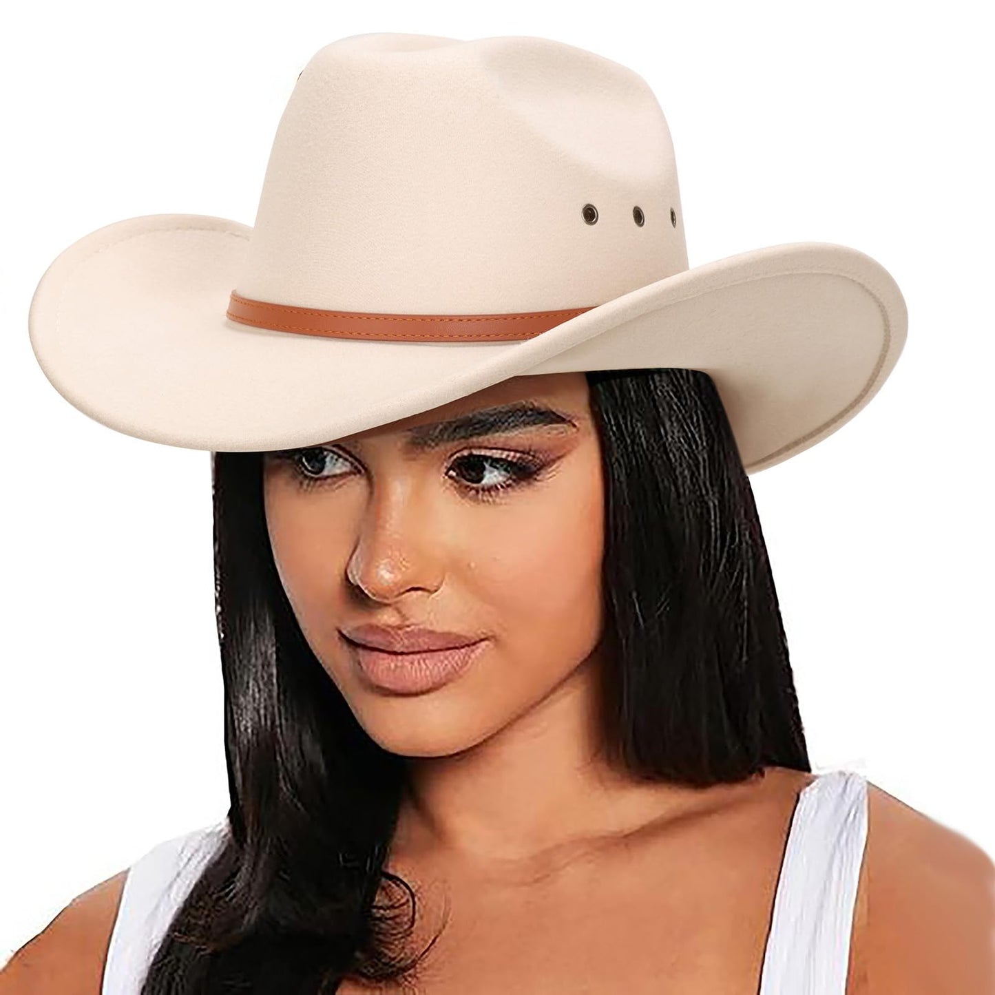 DRESHOW Cowboy Hat for Women and Men Classic Western Felt Cowboy Cowgirl Hat Outdoor Wide Brim Belt Buckle Retro Fedora Hats Unisex Rolled up Caps