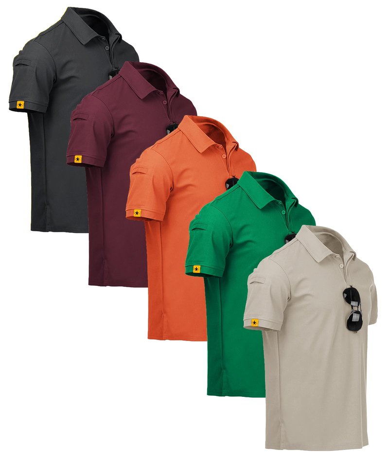 ZITY 5 Pack Mens Polo Shirt Short Sleeve Sports Golf Tennis T-Shirt Moisture-Wicking Summer Shirts Darkgray Grass Lightkhaki Orange Wine XL