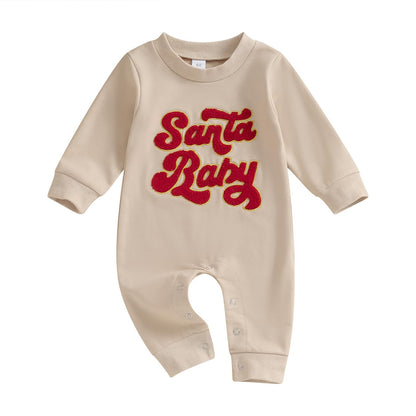 FYBITBO Infant Baby Boy Girl Clothing Santa Long Sleeve Jumpsuit Romper Onesie Cute Newborn Christmas Outfit Winter Clothes (Khaki-My first christmas baby outfit, 6-12 Months)