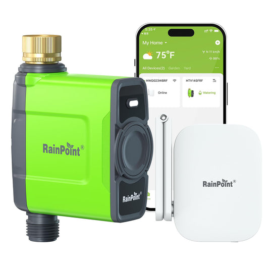 RAINPOINT WiFi Water Timer for Garden Hose, WiFi Sprinkler Controller, Smart Hose Timer Valve, Automatic Drip Irrigation System/Rain Delay for Garden/Lawn/Yard (Brass Inlet, WiFi Gateway)