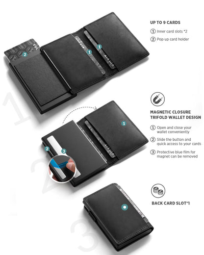 VULKIT Card Holder Pop Up Wallet RFID Blocking Slim Crazy Horse Leather Card Wallet Holds 11 Cards and Notes with Magnetic Closure