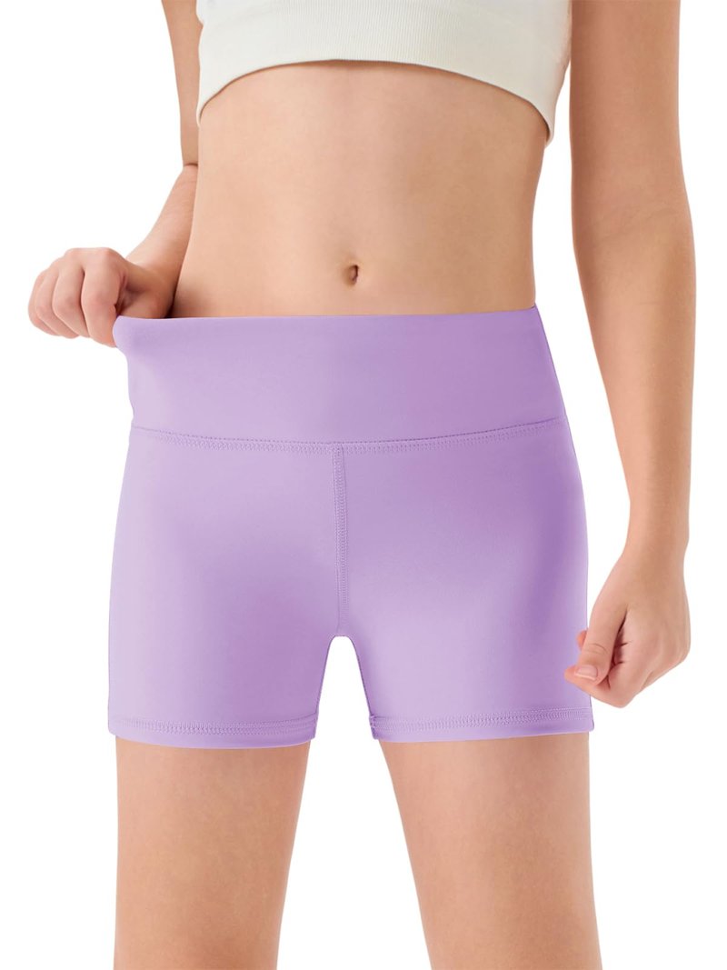 Haloumoning Girls Athletic Shorts Kids High Waisted Yoga Dance Biker Shorts Comfy Gymnastics Shorts 5-14Y Light Purple