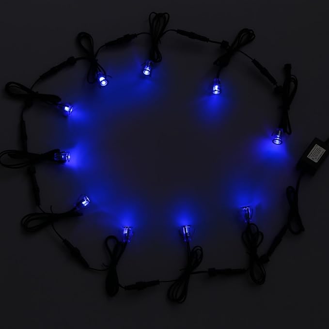 Pack of 10 0.7" Tiny LED Deck Light Kit Waterproof Outdoor Step Stairs Garden Yard Patio Landscape Decor Lighting Low Voltage Lamp (Blue)