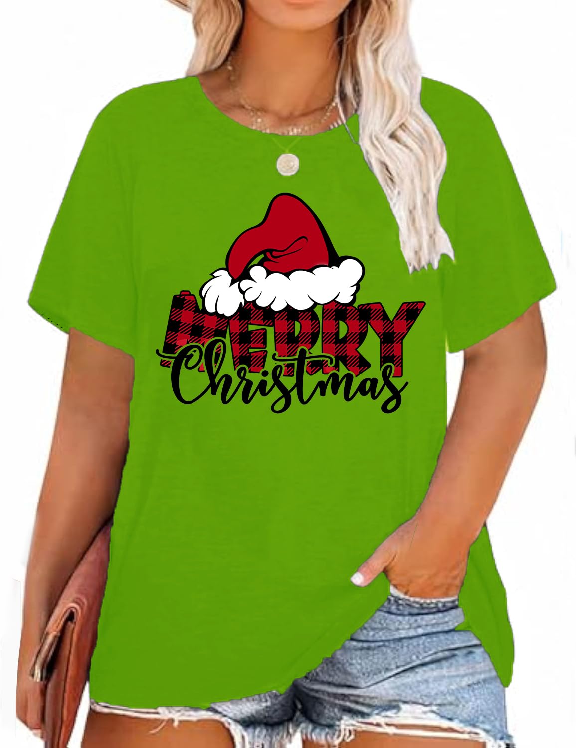AMWIPE Plus Size Christmas Shirts for Women Merry Christmas Tree Printed Tshirts Funny Short Sleeve Xmas Holiday Tee Tops