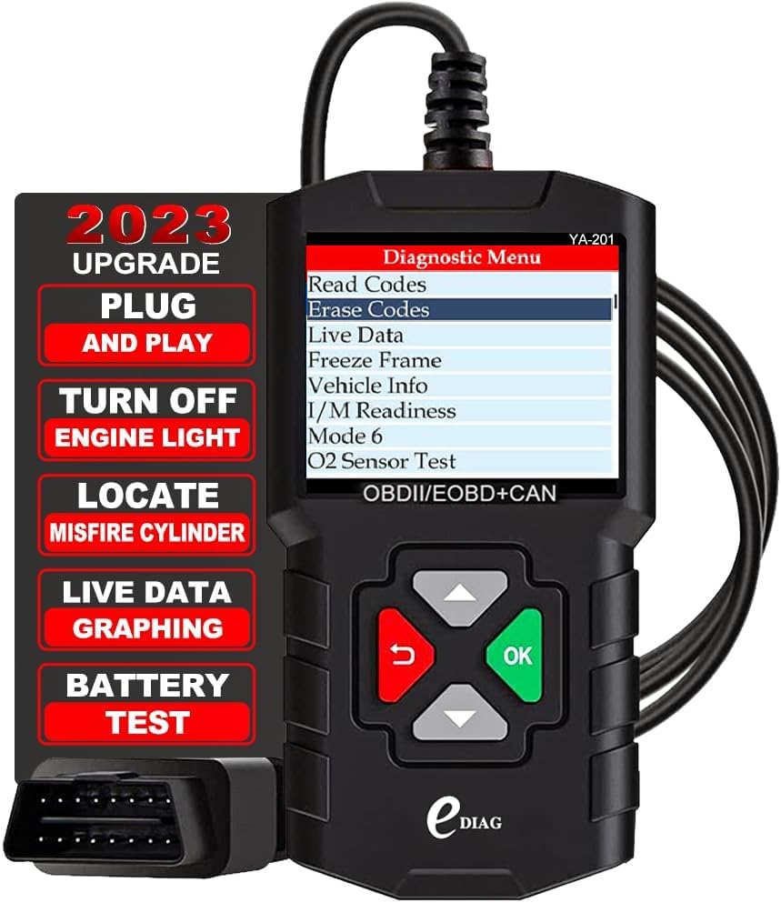 EDIAG YA-201 Obd2 Scanner, Full OBD2 Modes Check Engine Code Reader After 1996 All OBDII/EOBD/KOBD/CAN Cars, O2 Sensor EVAP Systems, Battery Test,Live Data Stream,Plug & Play