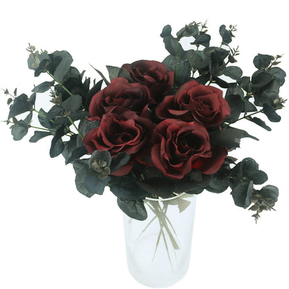 Tinsow 10 Pcs Artificial Roses Bouquet Faux Black Roses Bundles Fake Flowers Realistic Flowers Arrangements Halloween Decor (Maroon, 10)