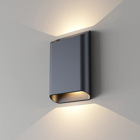 Wall Lights for Bedroom Up and Down Indoor Wall Light, Outdoor Wall Sconces LED Dimmable, 7.8 Inch Modern Porch Light, IP65 Waterproof Wall Lamp for Yard,120-277V,15.5W 3000K CRI90+ (Black)