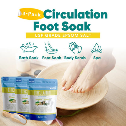 Circulation Foot Soak 32 Ounces (2 Lbs) Epsom Salt with Pure Essential Oils Ginger and Cypress Essential Oils Plus Vitamin C in BPA Free Pouch with Easy Press Lock Seal