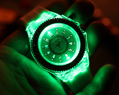 FANMIS Unisex Sports Rhinestone LED Flashing Light up Color Changing Silicone Jelly Watch Black