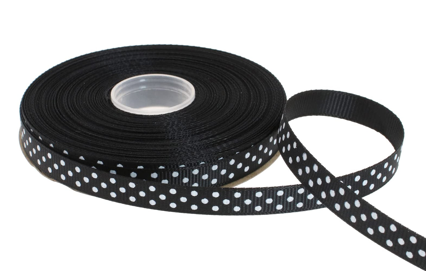 DXEUD Polka Dot Grosgrain Ribbon 25 Yard Each Roll 100% Polyester (3/8", Black)