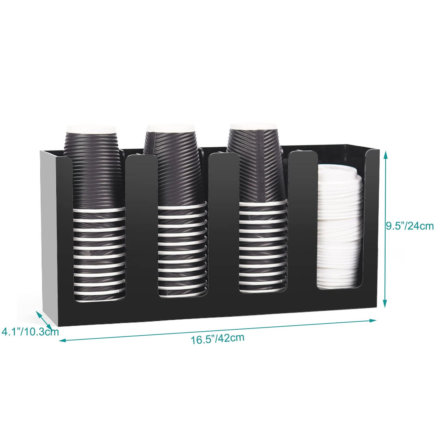 Tirifer Disposable Coffee Cup Dispenser Organizer Paper Cup Lid Sleeve Holder Presentation Storage Coffee Milk Tea Shop Restaurant Accessories Halloween Party Supplies, 4 Compartments