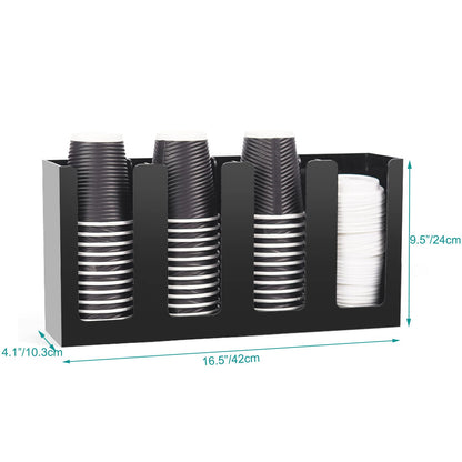 Tirifer Disposable Coffee Cup Dispenser Organizer Paper Cup Lid Sleeve Holder Presentation Storage Coffee Milk Tea Shop Restaurant Accessories Halloween Party Supplies, 4 Compartments
