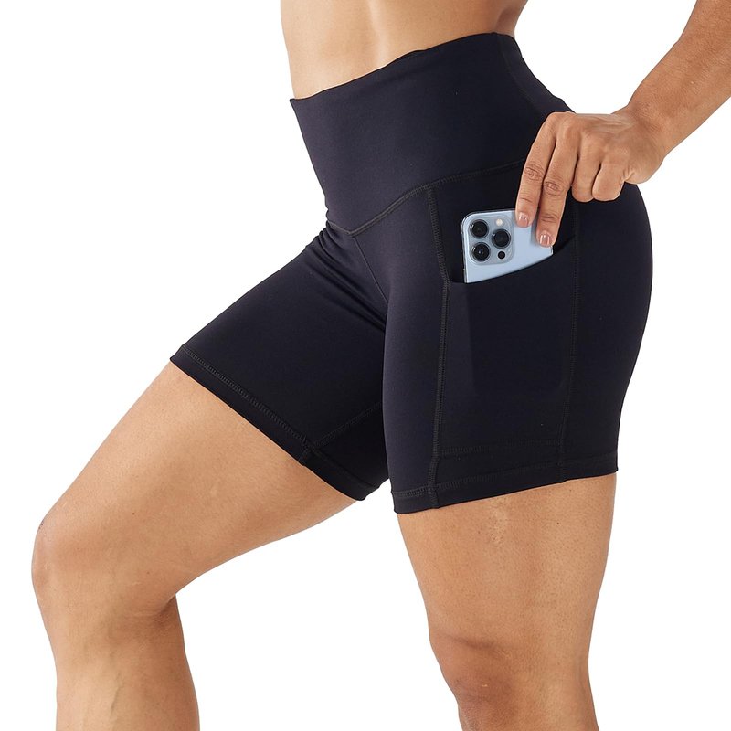 LOVESOFT Women's 5" High Waist Biker Shorts Workout Yoga Running Gym Compression Spandex Volletball Shorts with Side Pockets Black