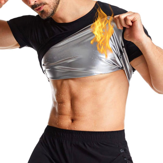 Nano Hertz Sauna Sweat Suit Weight Loss Shapewear Top Shirt Waist Vest Trainer Workout Body Shaper Sweatsuit Exercise Fitness Gym Short Sleeves Men Guys