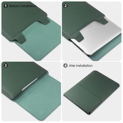 HoYiXi 14 Inch Laptop Sleeve Case Leather Bag with Stand Compatible with MacBook Pro 14 2021/ASUS Vivobook 14/HP Pavilion X360/Lenovo IdeaPad 14/Dell Lenovo HP ASUS Acer HUAWEI Matebook 14'' PC, Green