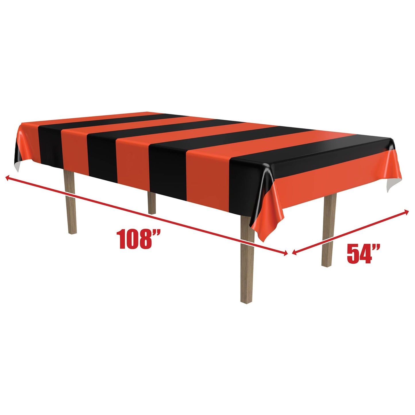 Beistle Orange & Black Stripes Tablecovers, 54” x 108”, 2 Pieces – Plastic Table Cloth, Rectangular Tablecloth, Holiday Tablecloth, Halloween Plastic Tablecloth, Halloween Decorations