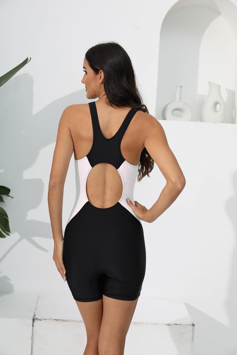 Halcurt Women's Athletic Racerback Boyleg One-Piece Swimsuit - Full Coverage Swimwear for Active Comfort