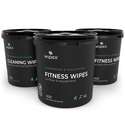 Wipex Yoga Mat Cleaner Wipes - Plant-Based Lemongrass, Eucalyptus & Vinegar Wipes for Gym & Fitness Equipment & All Purpose Gym Cleaning - Safe for Peloton Bikes & Treadmills - 400 Count