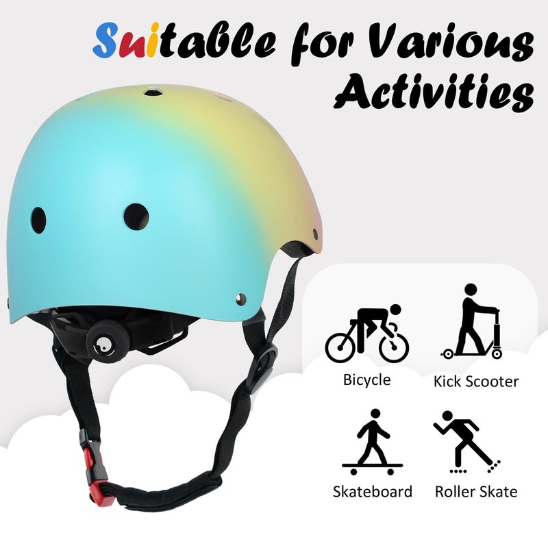 Kids Bike Helmet, Adjustable and Multi-Sport, from Toddler to Youth, 3 Sizes (Pink Yellow Blue)