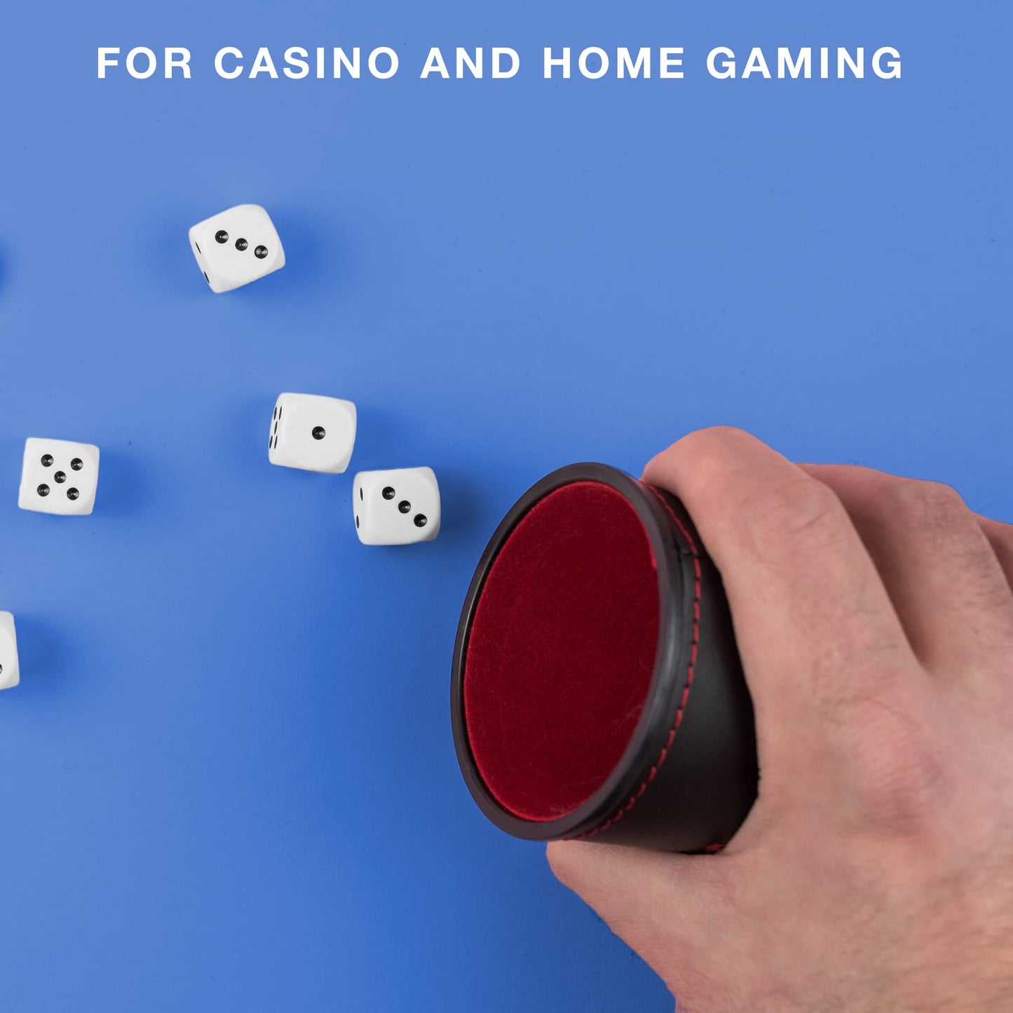 Brybelly Dice Set with Dice Shaker Cup - Perfect for Casino Dice Game for Family Leather - Poker Dice Shaker - 5 Red Lined Dice Cups and 25 Dice Sets