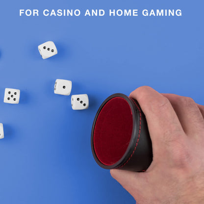 Brybelly Dice Set with Dice Shaker Cup - Perfect for Casino Dice Game for Family Leather - Poker Dice Shaker - 5 Red Lined Dice Cups and 25 Dice Sets