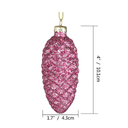 Set of 12 Pine Cone Glass Ornaments for Christmas Tree Decor, Pink Glass Pine Cone Hanging Painted Pine Cone Glass Ornaments for Christmas Tree Decor, Wedding Event Supplies