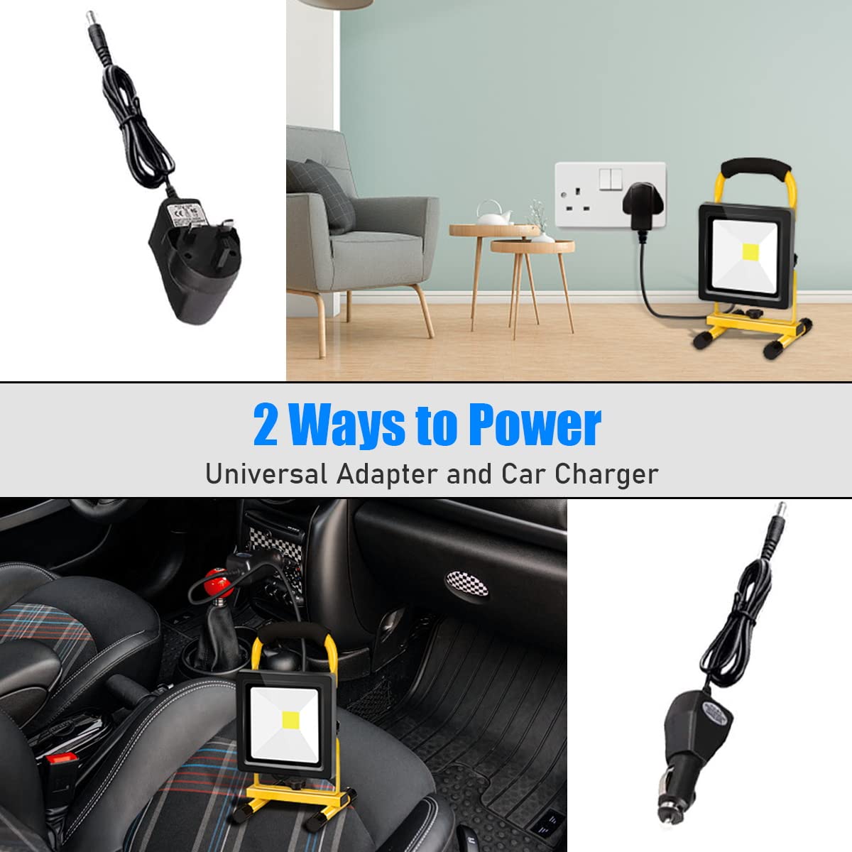 20W LED Rechargeable Work Light Super Bright 3000LM Portable Battery Floodlight Outdoor Battery Security Job Light IP65 Waterproof for Garage Garden Fishing Camping Car Repair BBQ