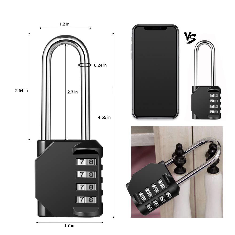 2 Pack disecu 2.6 Inch Long Shackle Combination Lock, 4 Digit Outdoor Waterproof Padlock for School Gym Locker, Sports Locker, Storage Unit, Gate, Fence, Toolbox, Cabinet (Black)