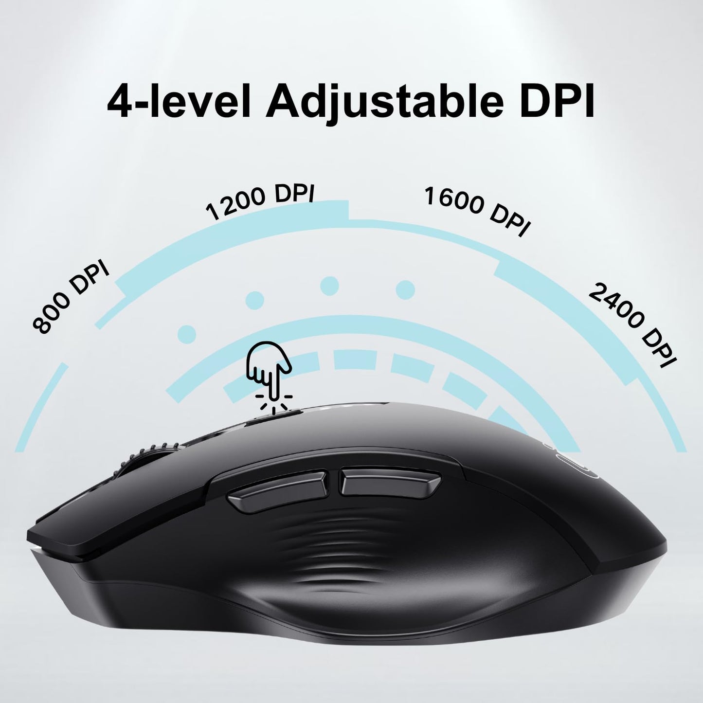 Uineer Wireless Mouse, [Upgraded] Visible Battery Display，Rechargeable Laptop Mouse 2.4G USB, 4 Adjustable DPI levels,Optical Mice for Laptop PC Computer，Matte Black
