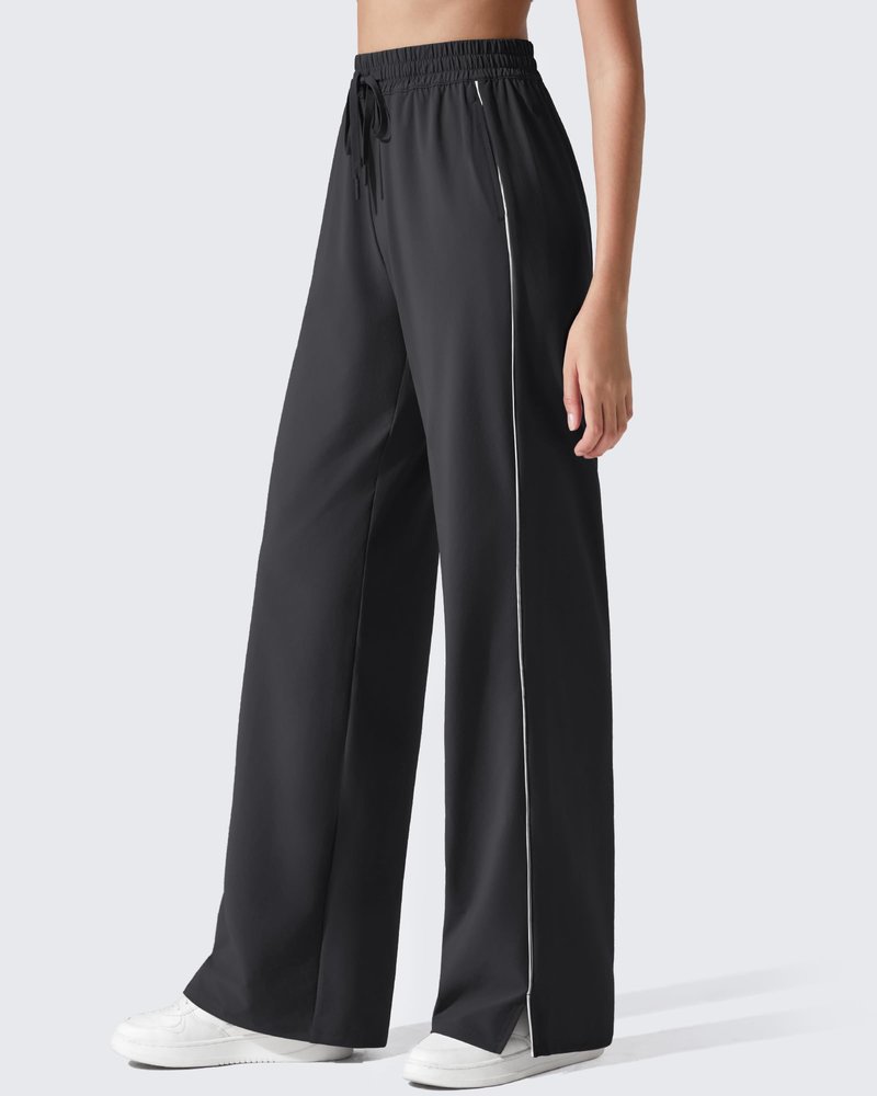 G4Free Women's Athletic Pants Lightweight Stretchy Track Sweatpants Wide Leg with Pockets Drawstring Jogging Trousers (Black,L,Tall)