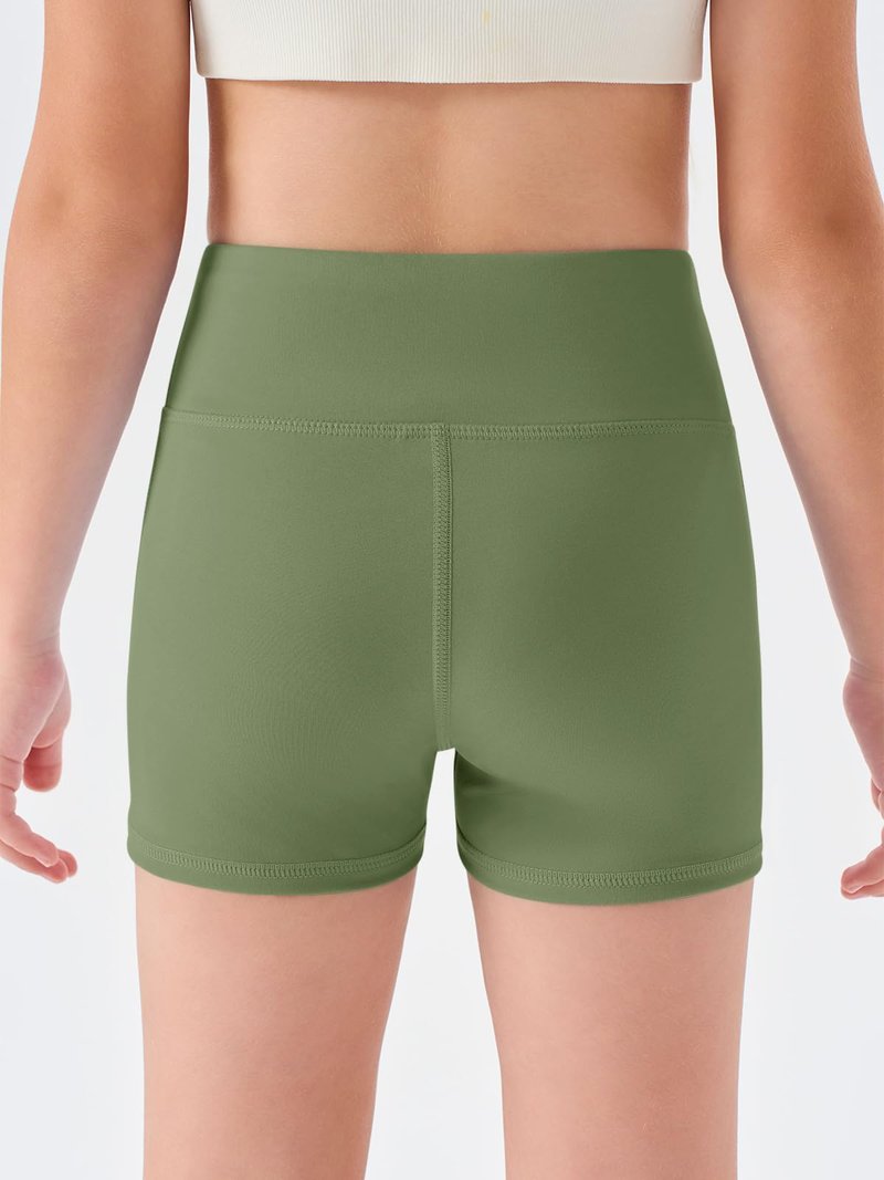 Haloumoning Girls Athletic Shorts Kids High Waisted Yoga Dance Biker Shorts Comfy Gymnastics Shorts 5-14Y Olive Green