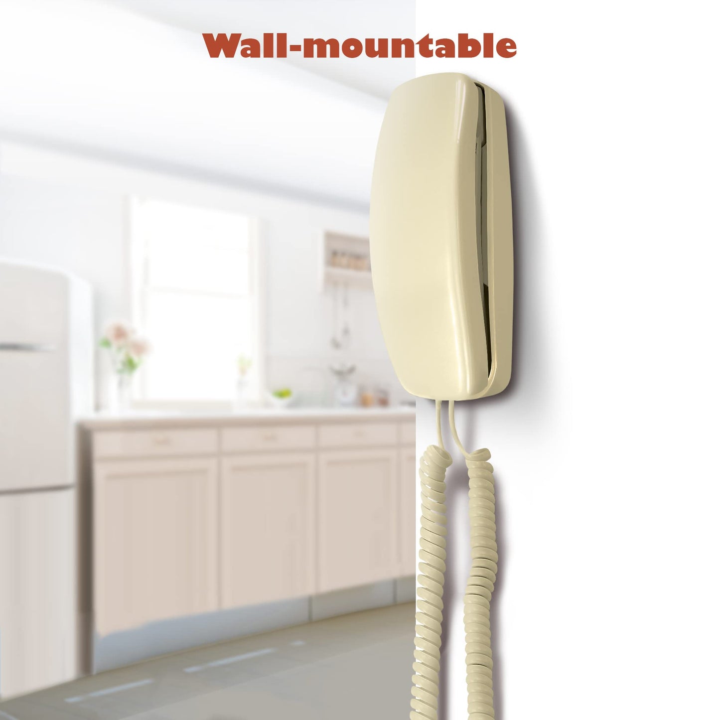 AT&T TRIMLINE 210 Corded Home Phone, No AC Power Required, Improved Easy-Wall-Mount, Lighted Big Button Keypad, 13 SpeedDial Keys, Last Number Redial, Mute, Flash, Volume Control, Beige