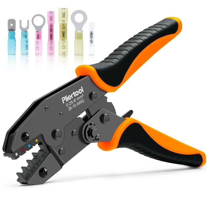 Pliertool Crimping Tool for Heat Shrink Connectors-AWG 26-10, Ratcheting Wire Terminal Crimper Crimping Pliers Available for Insulated Nylon Connectors and Wire Terminal