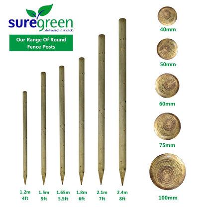 Premium Round Wooden Stakes 1.2m x 50mm – Pack of 10 Pressure-Treated Softwood Stakes for Durable Garden Fencing, Tree Support & Landscaping Projects