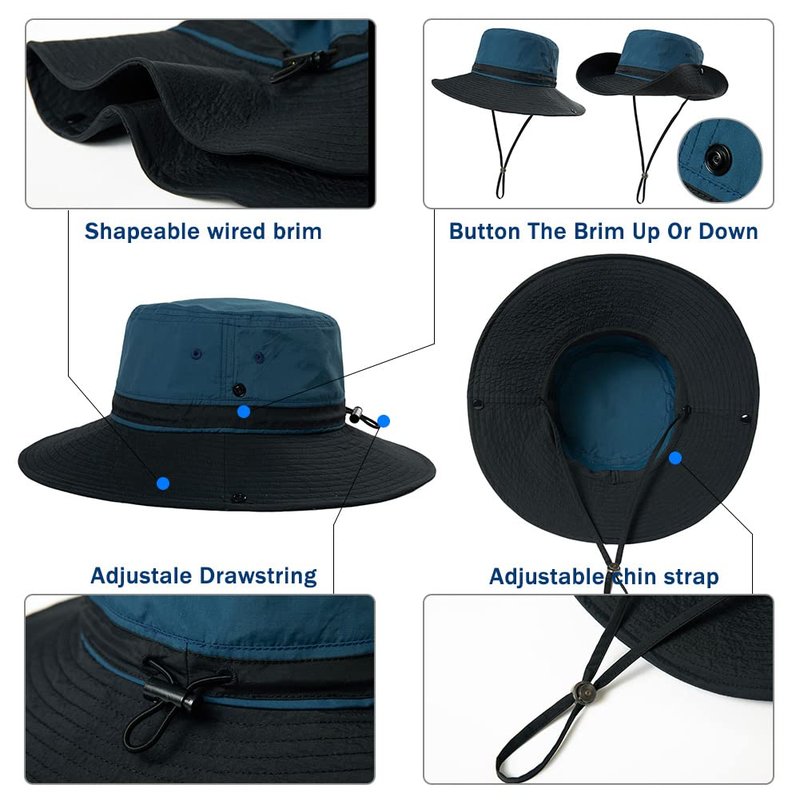 TOP-EX L/XL Sun Hats for Women & Men with Wide Brim, UV Protection UPF 50, Waterproof Safari Hat Boonie Hats, Foldable & Breathable & Adjustable for Fishing Trekking Travel, Navy 60-63CM