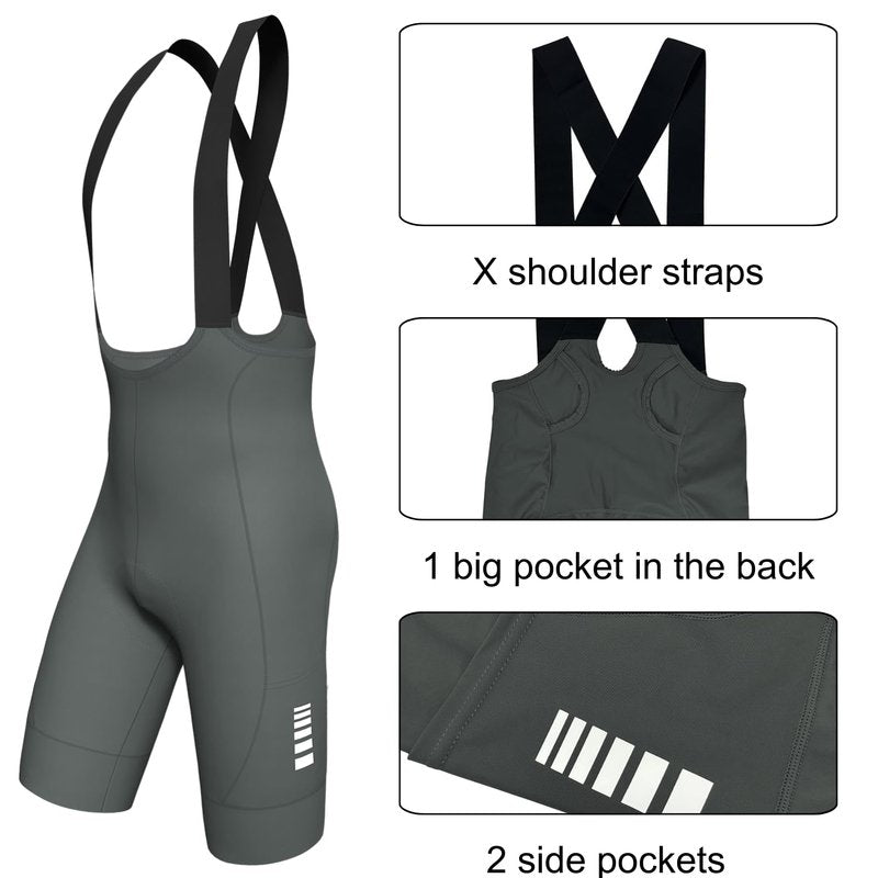 Lo.gas Cycling Bibs Men Shorts 3D Padded Bike Shorts High Stretch Quick-Dry 3 Pockets & 2.56 Inch Non-Slip Leg Grippers Grey L