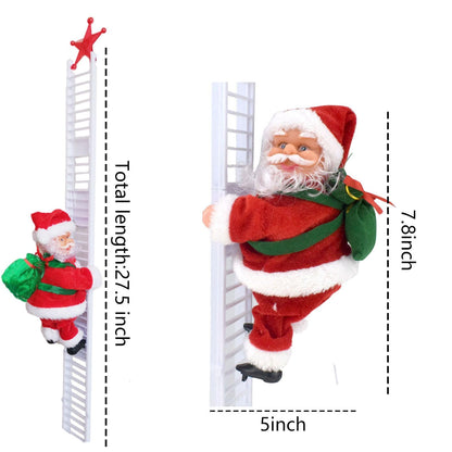 QUAAM Electric Santa Claus Climbing Ladder, Santa Claus on Ladder with Music - Christmas Tree Hanging Ornaments (White)