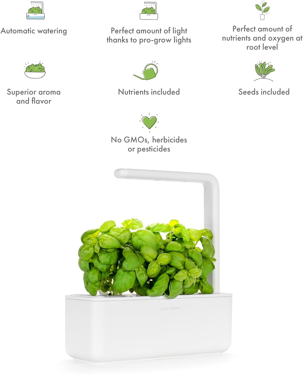 Click & Grow Indoor Herb Garden Kit with Grow Light | Smart Garden for Home Kitchen Windowsill | Easier Than Hydroponics Growing System | Vegetable Gardening Starter (3 Basil Pods Included), White