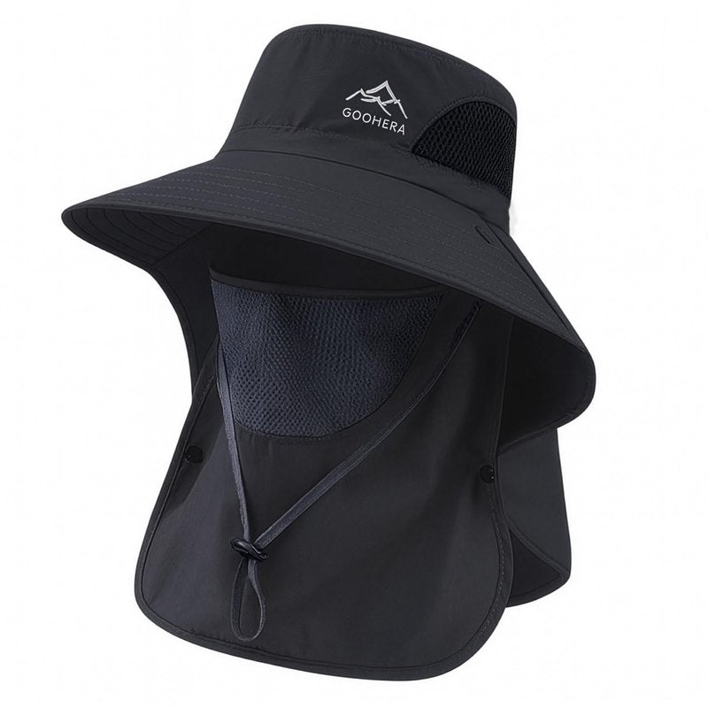 GOOHERA Sun Hat for Men & Women, Breathable Wide Brim Outdoor Fishing Hat with Face Cover & Neck Flap