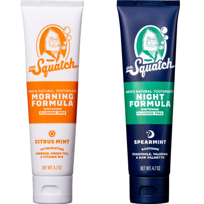 Dr. Squatch Natural Teeth Whitening Toothpaste Kit - Day and Night Flouride Free Natural Toothpaste - Citrus Mint, Spearmint (4.7 oz, 2-Pack)