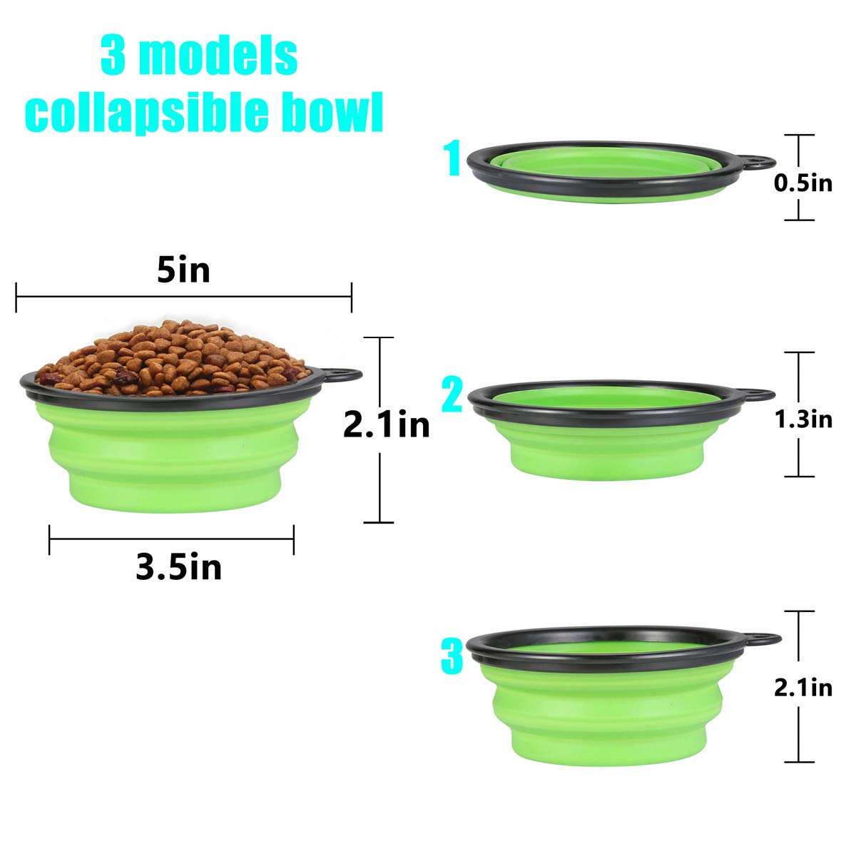 Collapsible Dog Bowl,2 Pack Portable and Foldable Pet Travel Bowls Collapsable Dog Water Feeding Bowls Dish for Dogs Cats and Small Animals,with Lids (Small, Blue+Green)