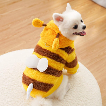 ANIAC Fleece Dog Hoodies with D-Ring Autumn Winter Puppy Clothes for Small Dogs Bumblebee Cat Apparel Cold Weather Coat Funny Doggy Bee Costume for Christmas Halloween (Yellow, Medium)